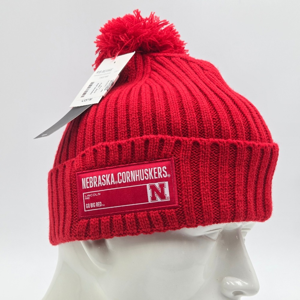 Adidas NEW Adult OS Nebraska Cornhuskers‎ Rib Beanie Red Puff Ball GBR